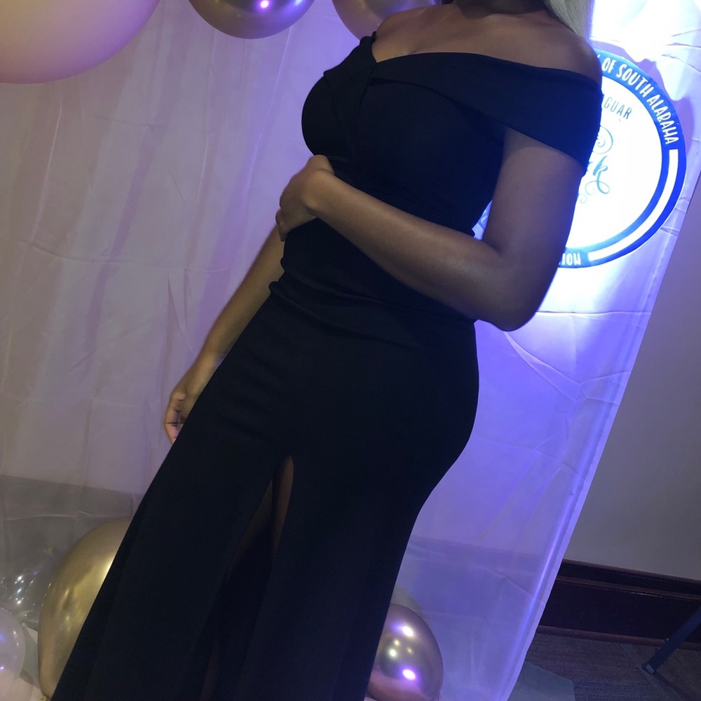 Black Off the Shoulder Gown with Slit